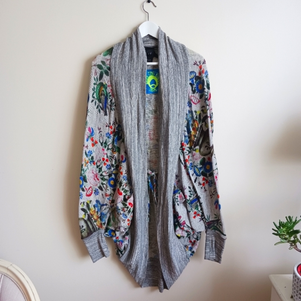 BERNHARD WILLHELM Long Grey Multi Floral Cardigan